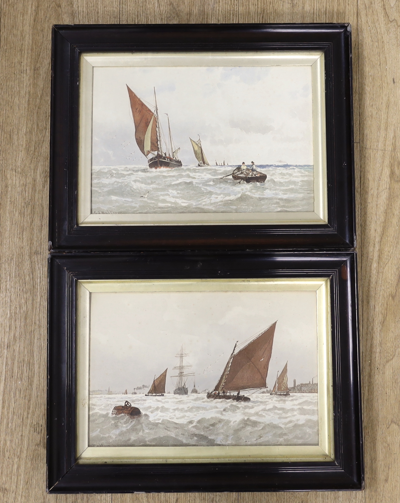 George Stanfield Walters (1838-1924), pair of watercolours, Shipping off the coast, each signed, 22 x 32cm